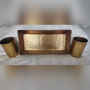 Threshold gold hammered tray and 2 pencil cup